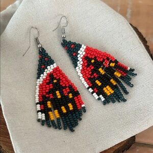 Handcrafted Beaded Earrings - Red, Yellow, Black